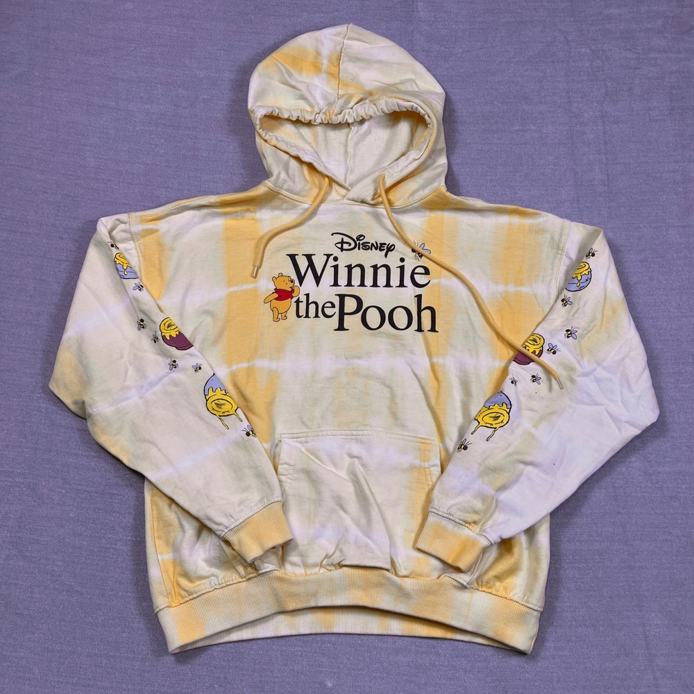 Disney Winnie the Pooh Tie Dye Graphic Hoodie Women Small Yellow Cotton Blend